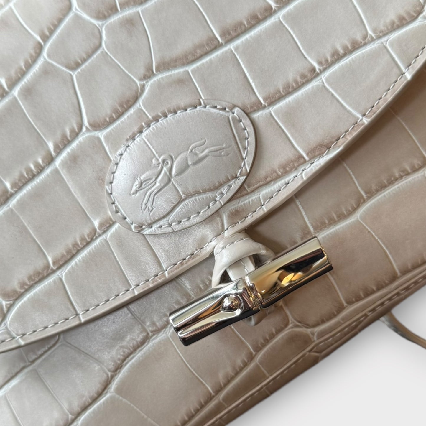 LONGCHAMP "Le Roseau" hellbeige Reptilmuster Ledertasche Crossbody Schultertasche