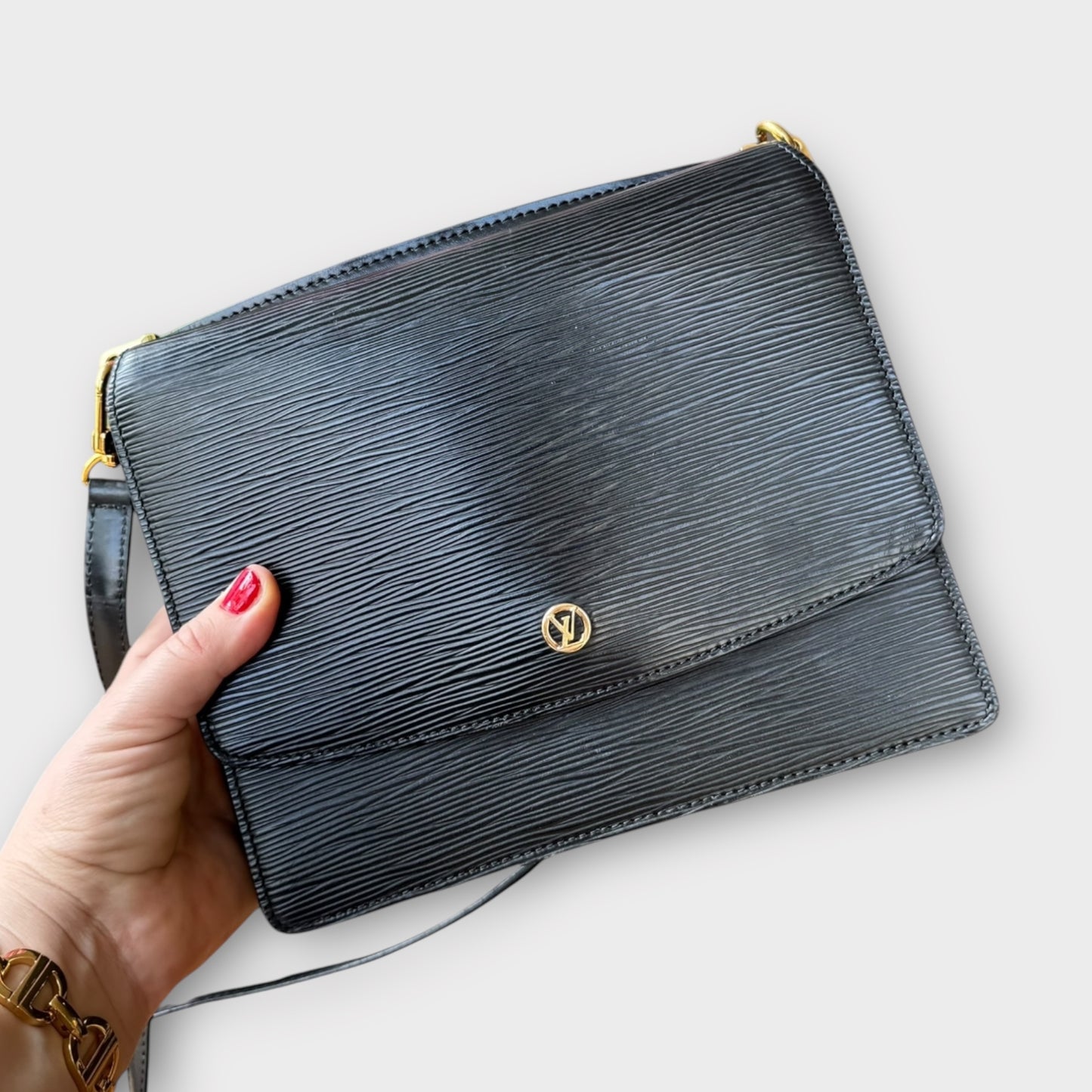 LOUIS VUITTON Schultertasche Ledertasche Handtasche Epileder Grenelle schwarz