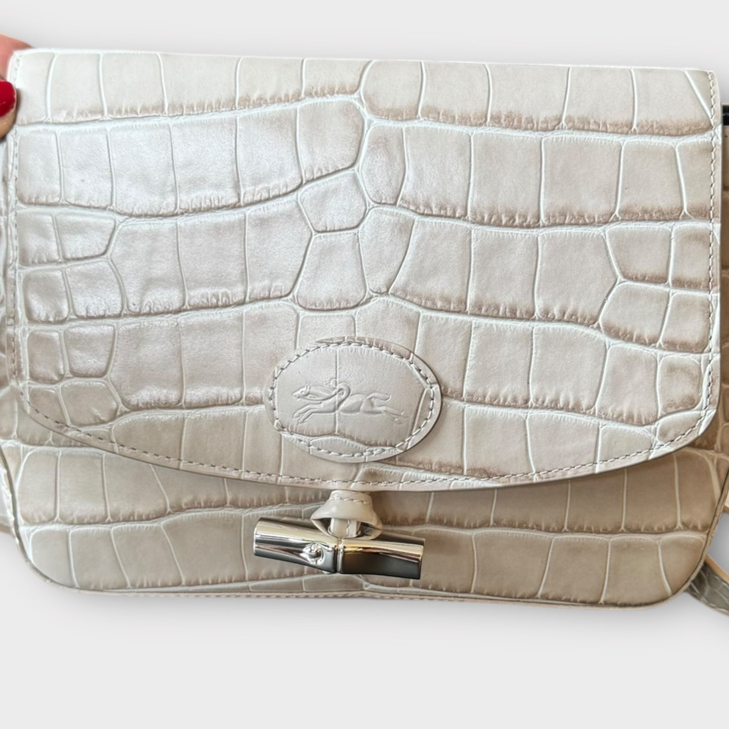 LONGCHAMP "Le Roseau" hellbeige Reptilmuster Ledertasche Crossbody Schultertasche