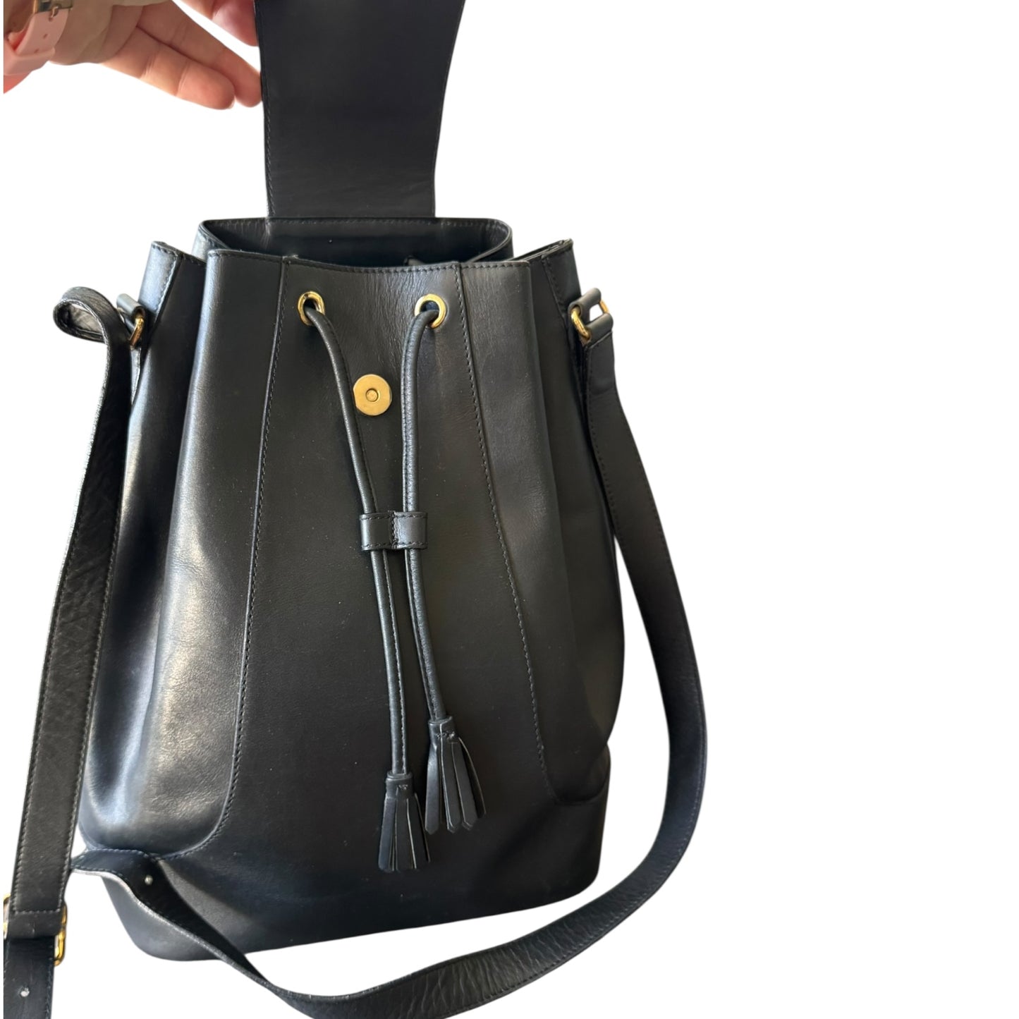 BALLY Vintage Handtasche (Beuteltasche/bucket bag) aus schwarzem Glattleder