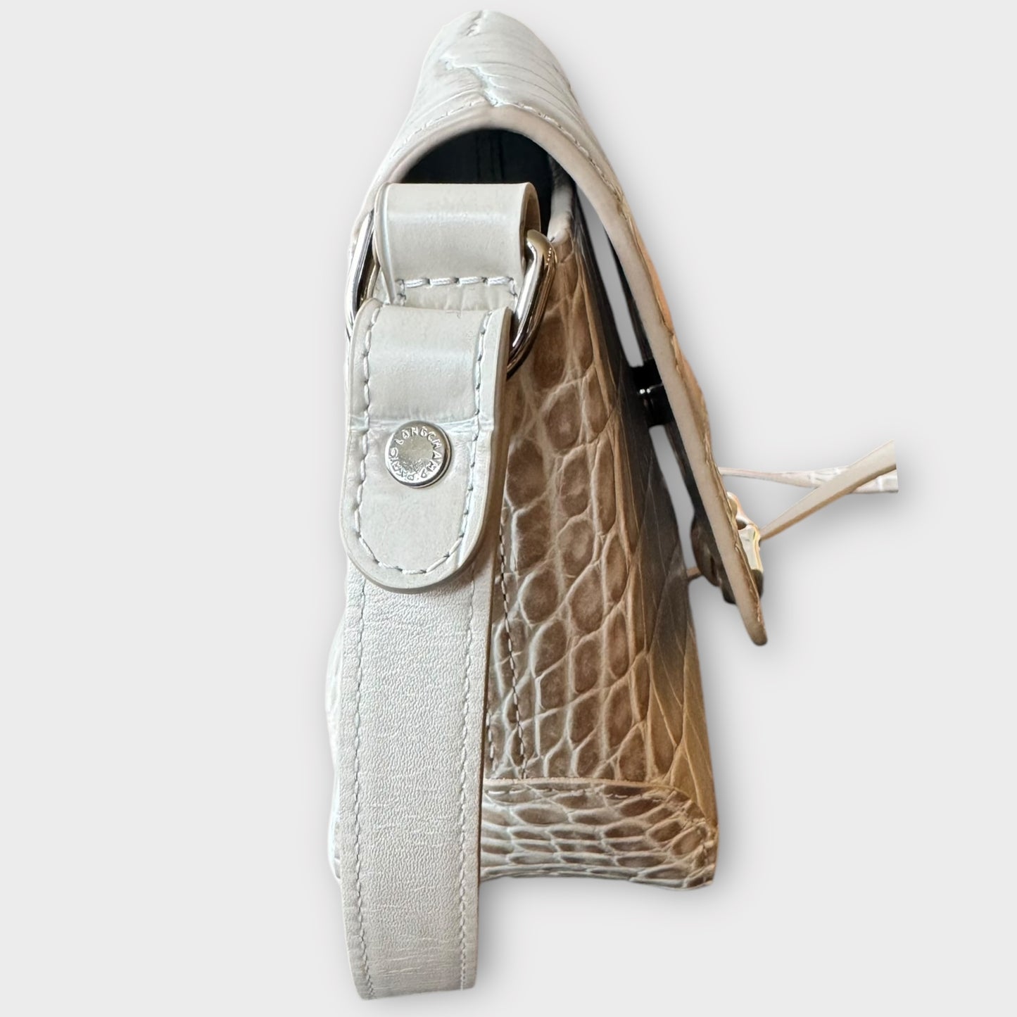 LONGCHAMP "Le Roseau" hellbeige Reptilmuster Ledertasche Crossbody Schultertasche