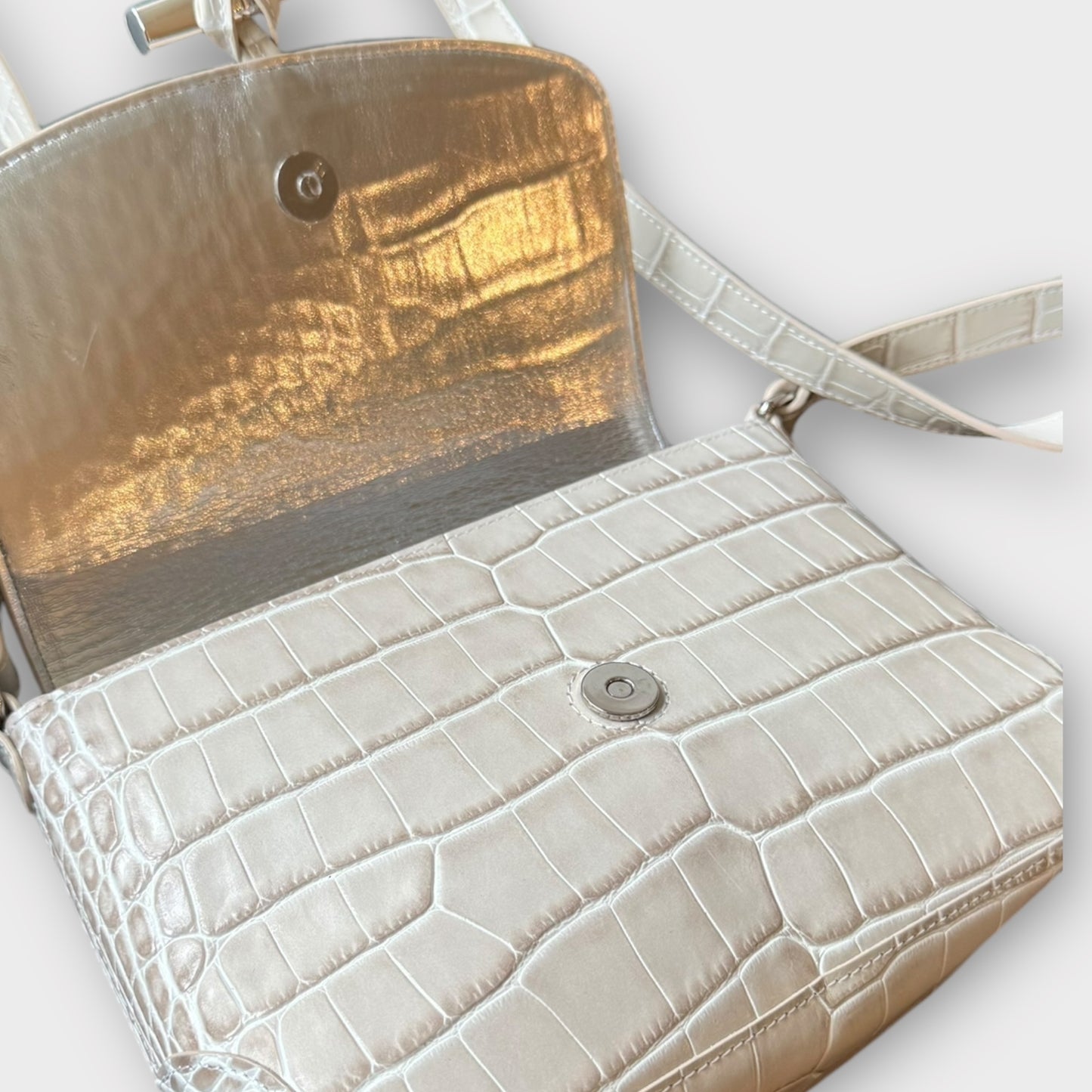 LONGCHAMP "Le Roseau" hellbeige Reptilmuster Ledertasche Crossbody Schultertasche