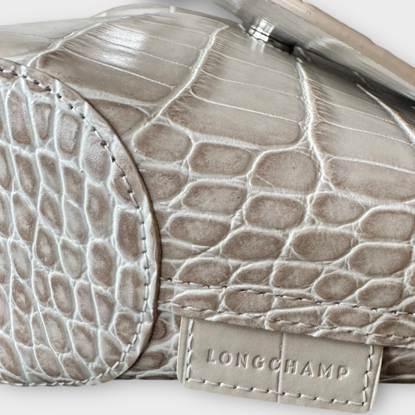 LONGCHAMP "Le Roseau" hellbeige Reptilmuster Ledertasche Crossbody Schultertasche