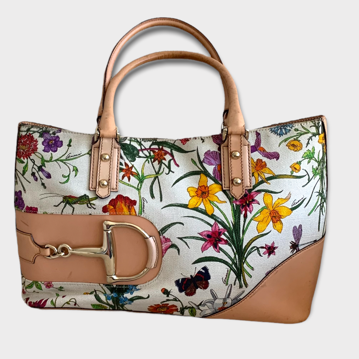 GUCCI Flora Horsebit Shopper Schultertasche Naturleder 137385