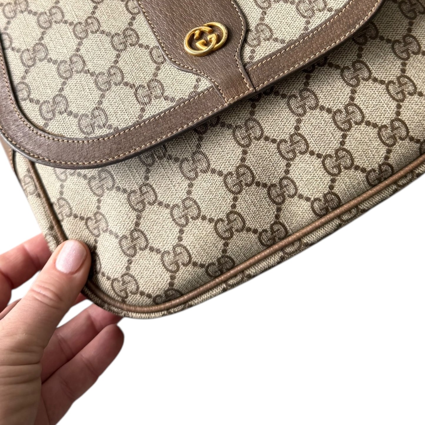 GUCCI Vintage Crossbodybag Schultertasche Guccissima beige/braun