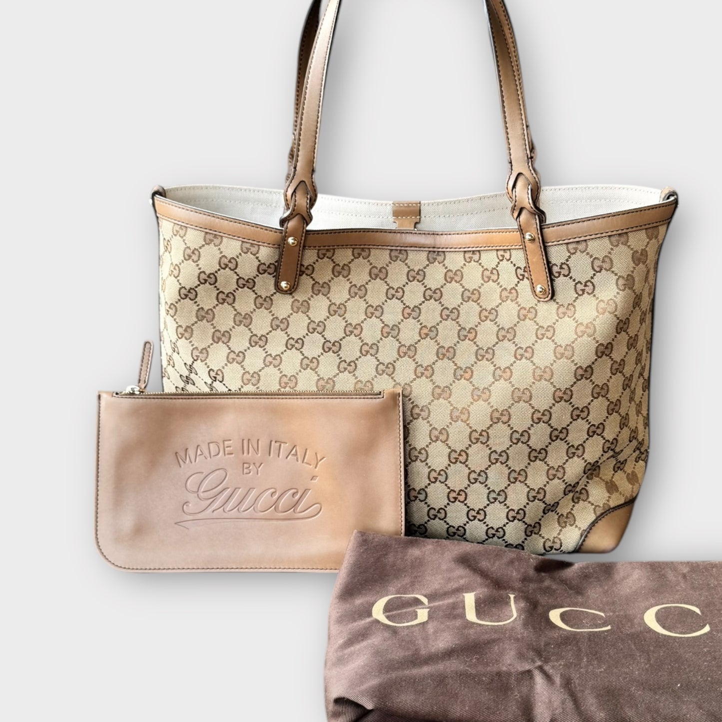 GUCCI Shopper Guccissima Beige/Brown mit Pochette aus Leder