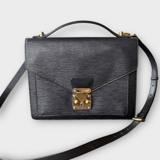 LOUIS VUITTON Monceau en cuir Epi noir avec bijouterie dorée et nouvelle sangle