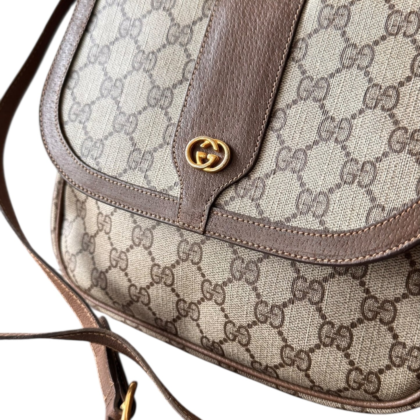 GUCCI Vintage Crossbodybag Schultertasche Guccissima beige/braun