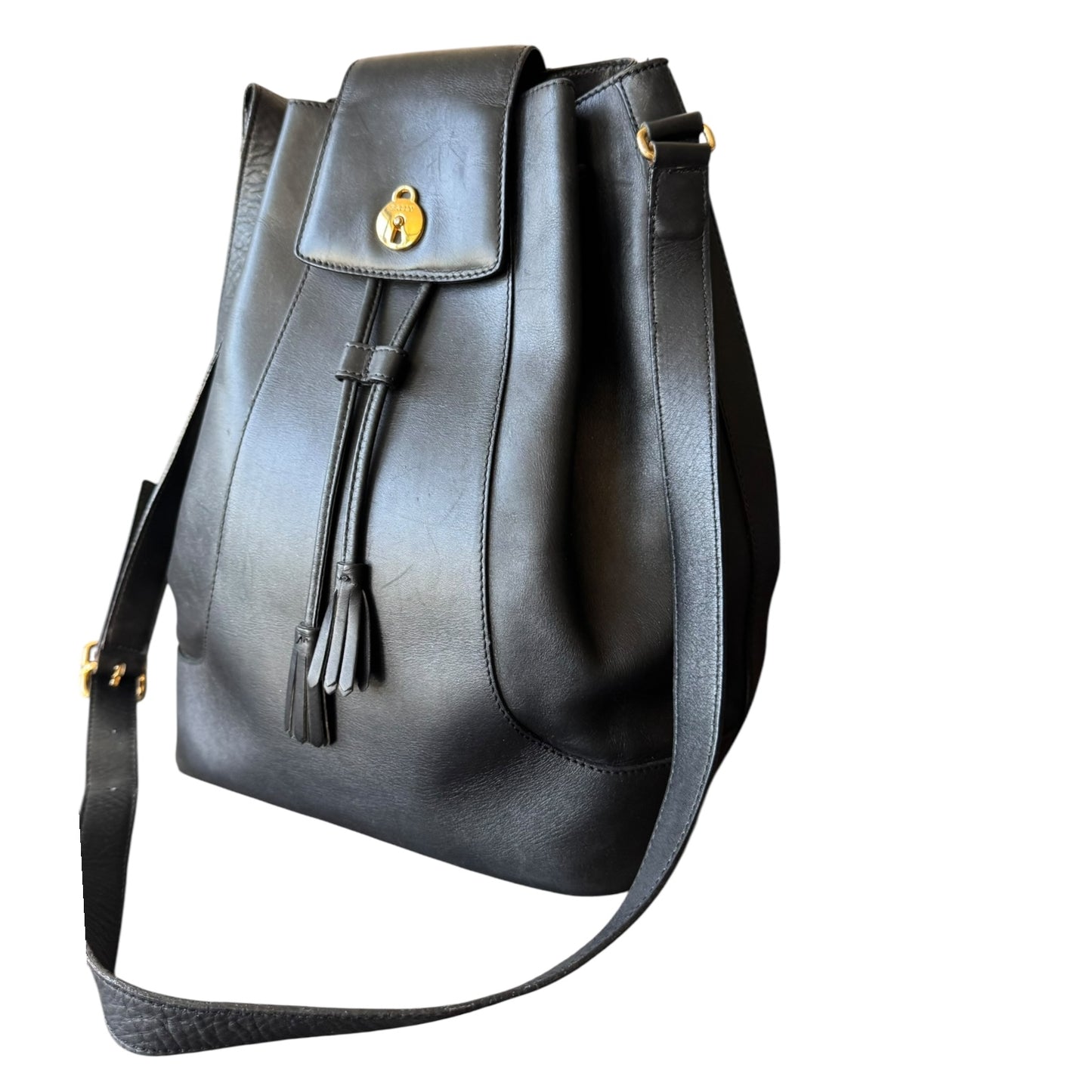 BALLY Vintage Handtasche (Beuteltasche/bucket bag) aus schwarzem Glattleder