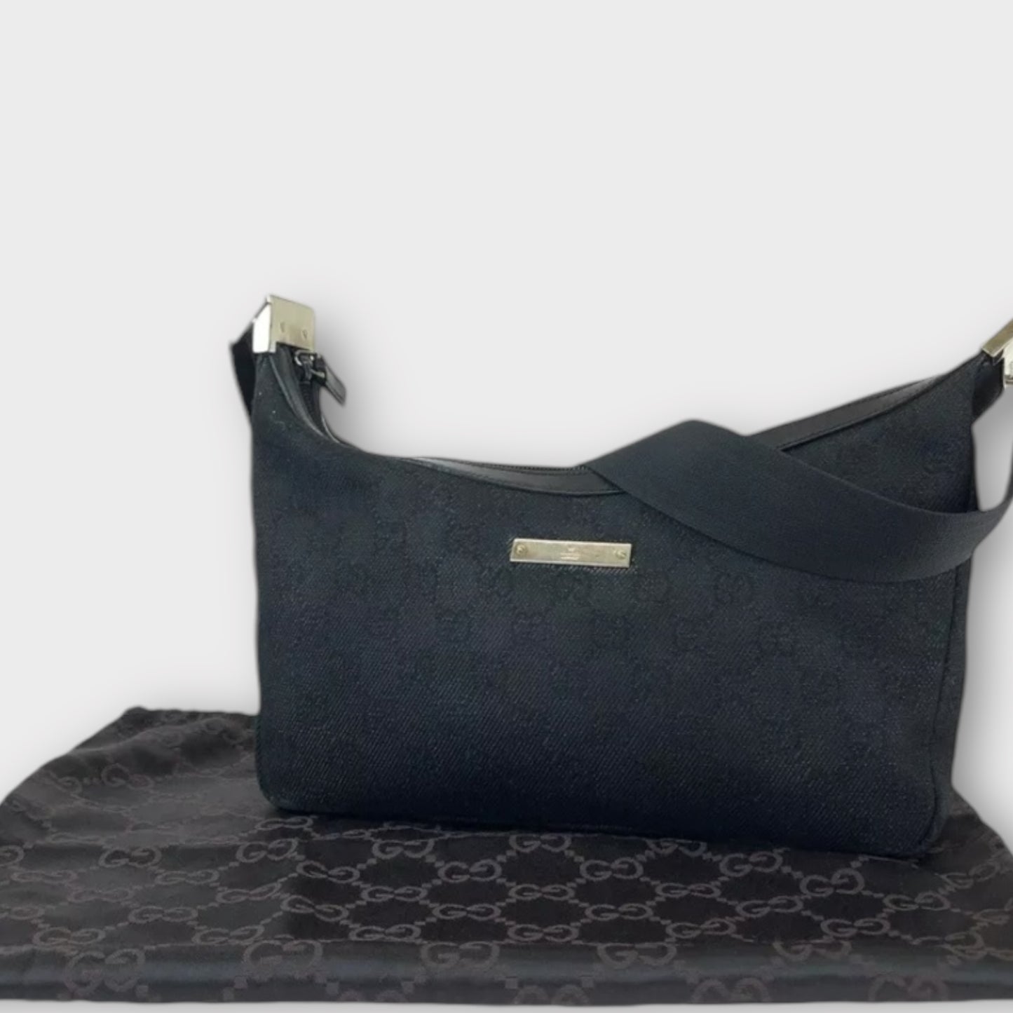 GUCCI Bandoulière/Sac à bandoulière Textile Argent Matériel Noir