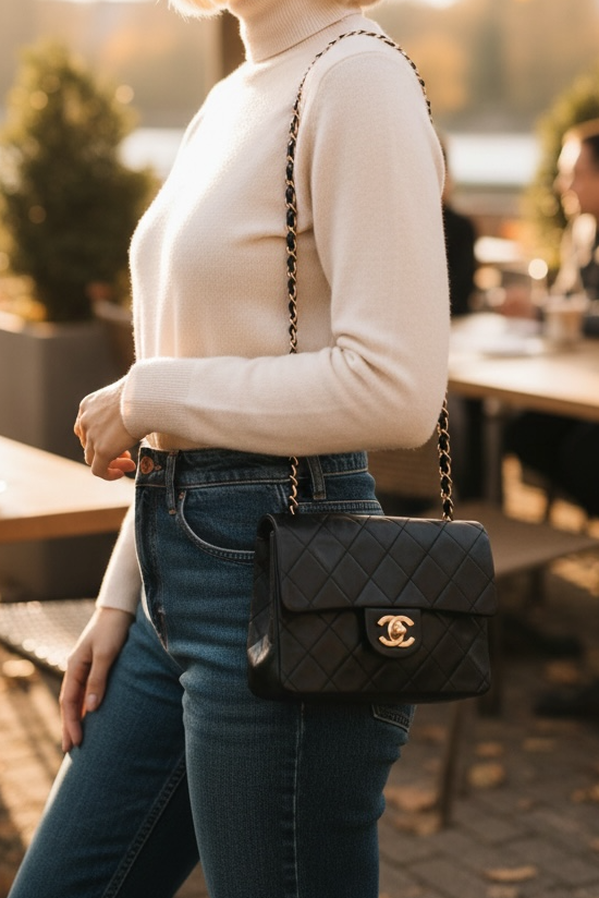 Chanel Single Flap Bag Black with 24k plated gold hardware