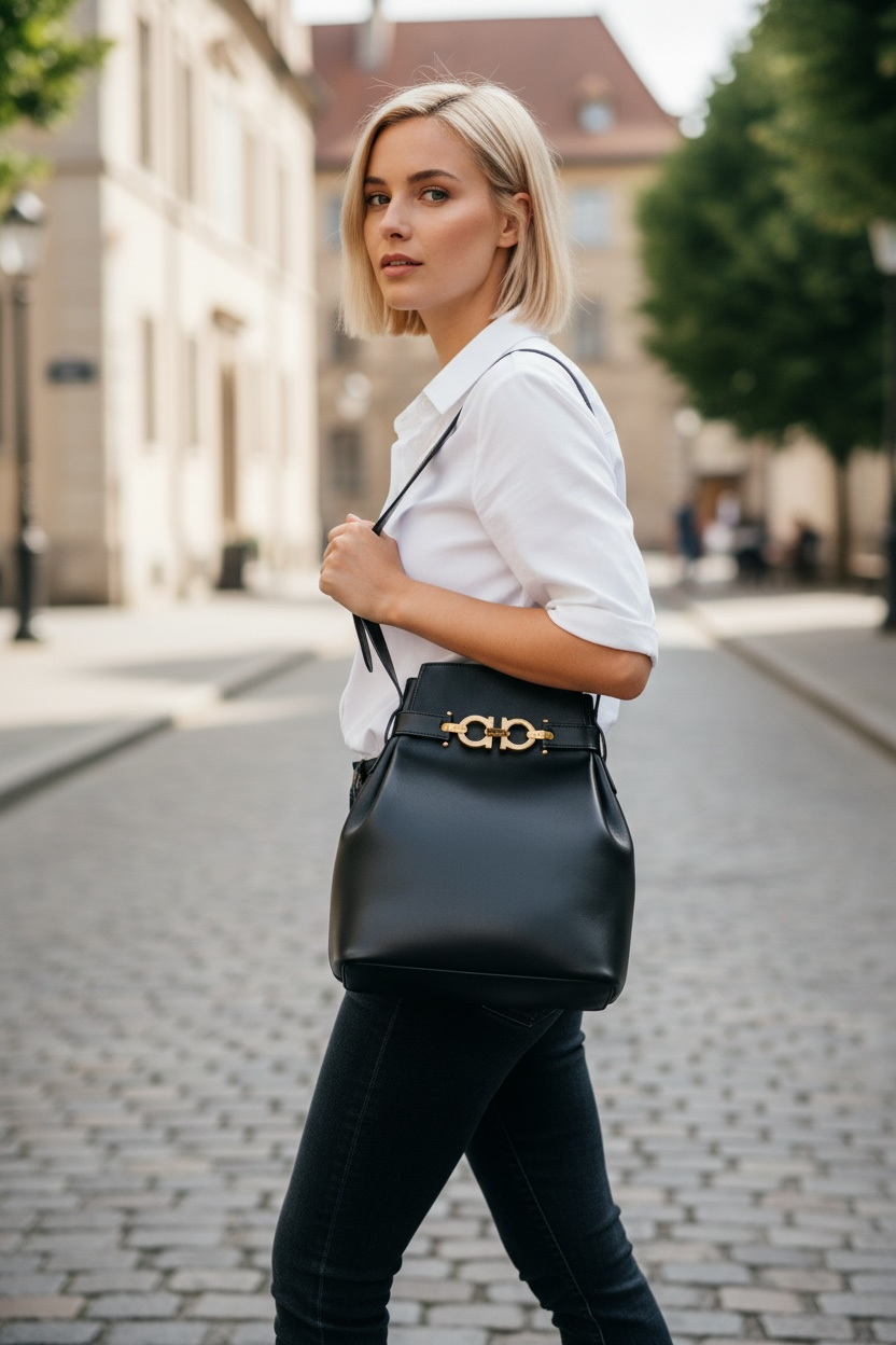 SALVATORE FERRAGAMO Schwarze Beuteltasche