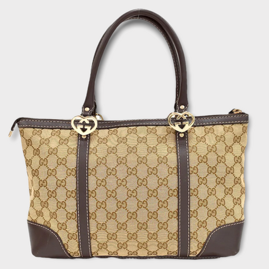 GUCCI Shopper Canvas Leather Shoulder Bag