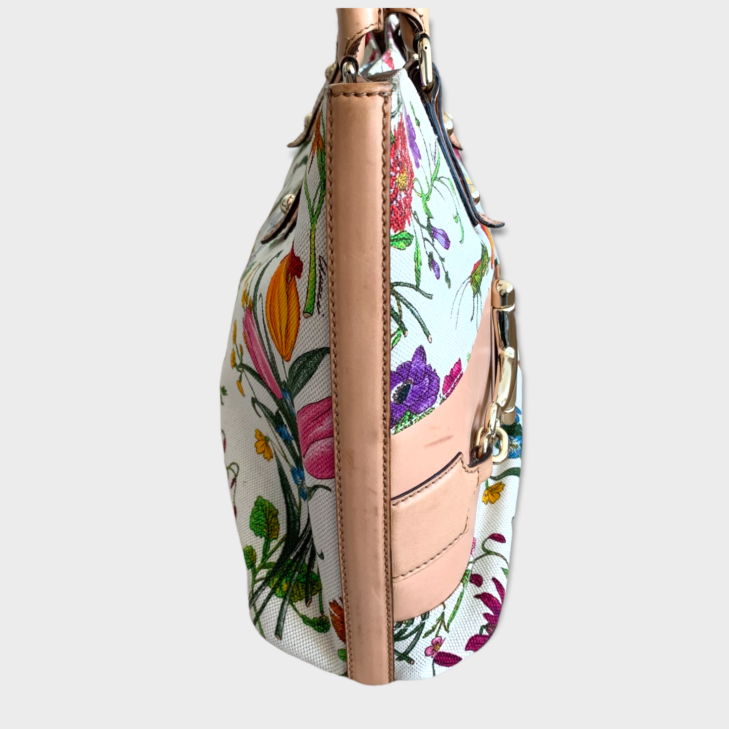 GUCCI Flora Horsebit Shopper sac bandoulière cuir naturel 137385