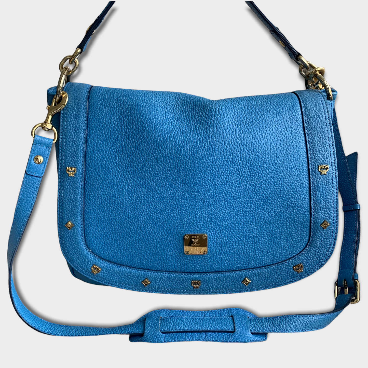 MCM Satchel Bleu Cuir Numéro I0122 Sac en cuir