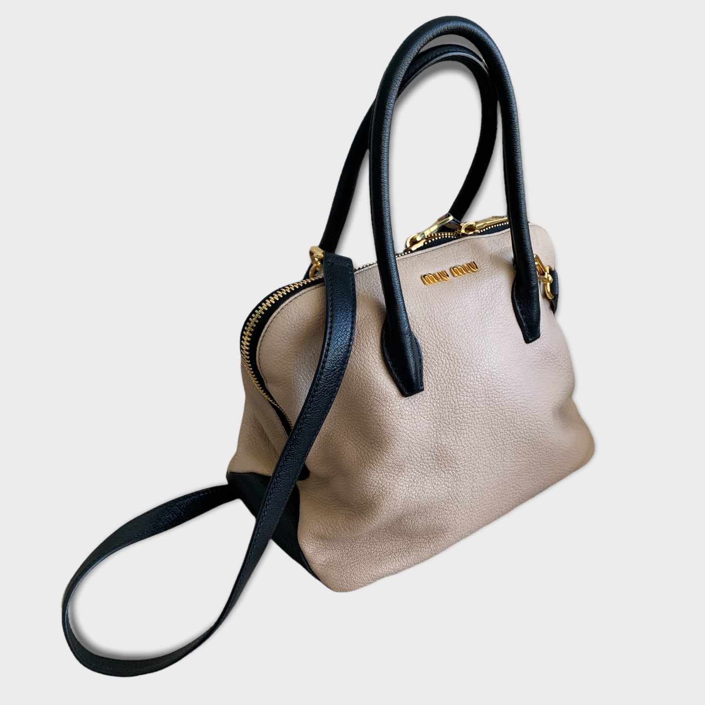 MIU MIU Bowling Bag beige/black leather 2 colors