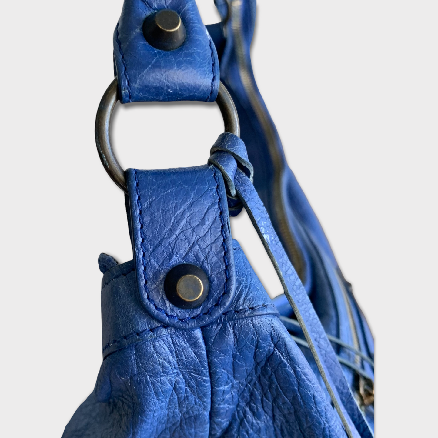 BALENCIAGA The City Blue Shoulder Bag Handbag Leather