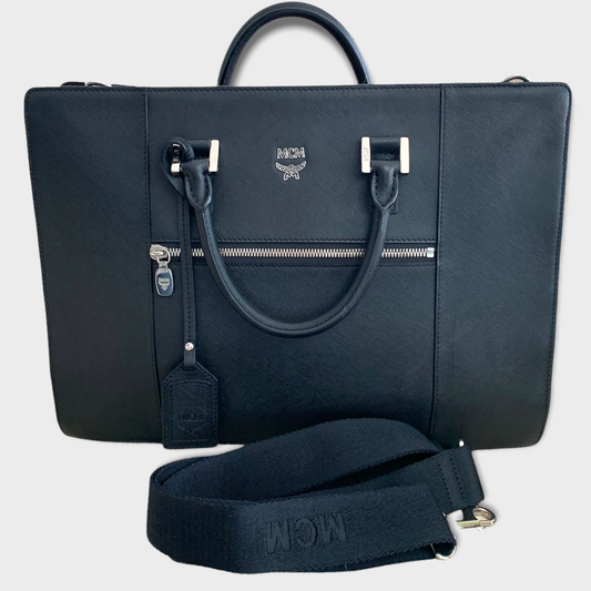 Sac d'affaires MCM en cuir saffiano noir