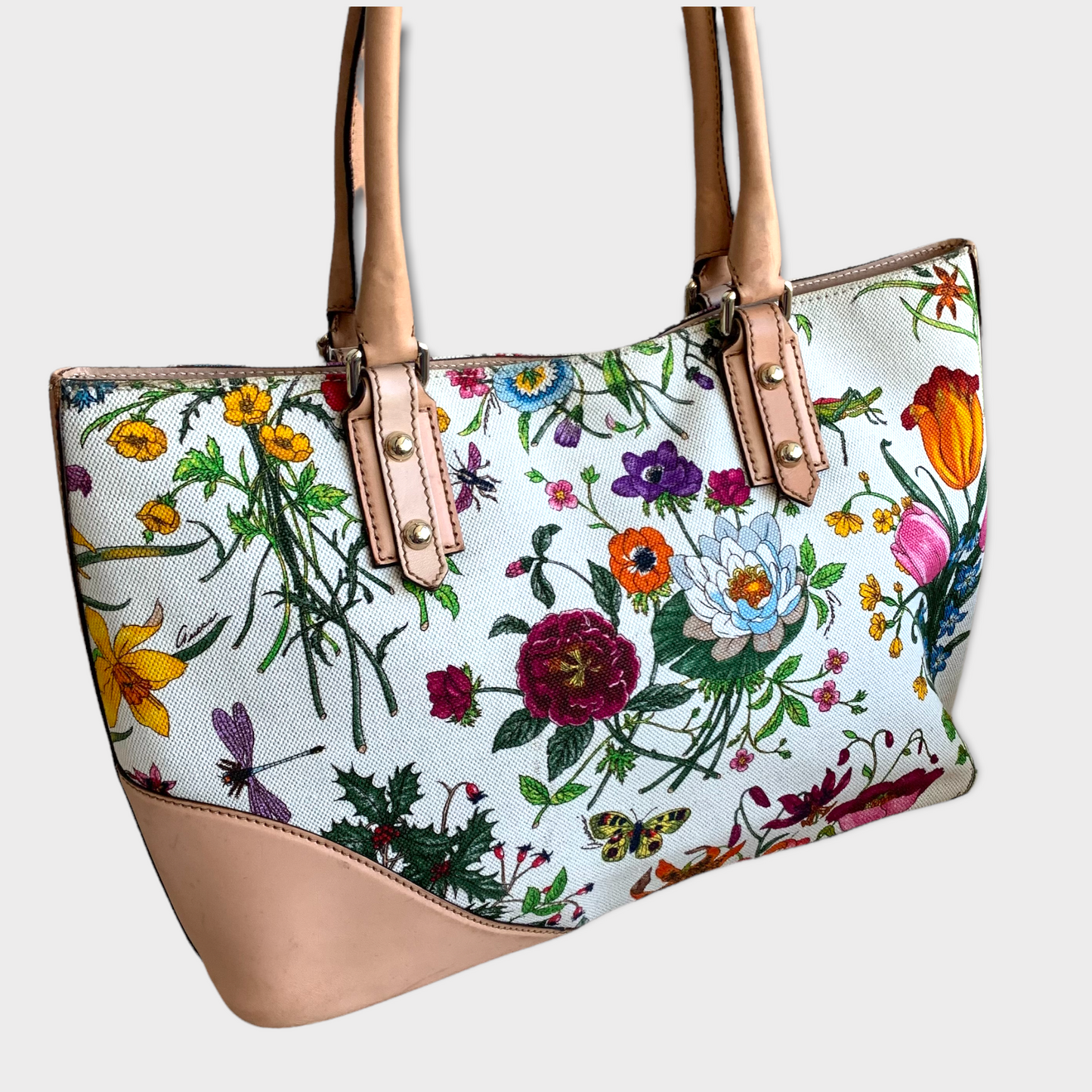 GUCCI Flora Horsebit Shopper sac bandoulière cuir naturel 137385