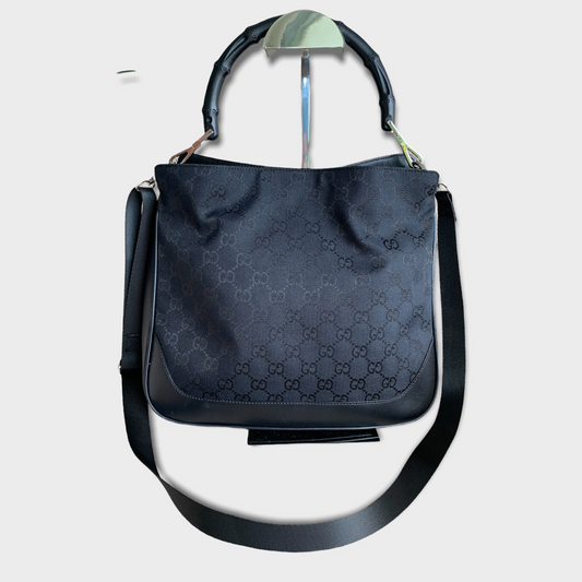 Sac à bandoulière GUCCI Hobo Cuir noir et jacquard 0014095