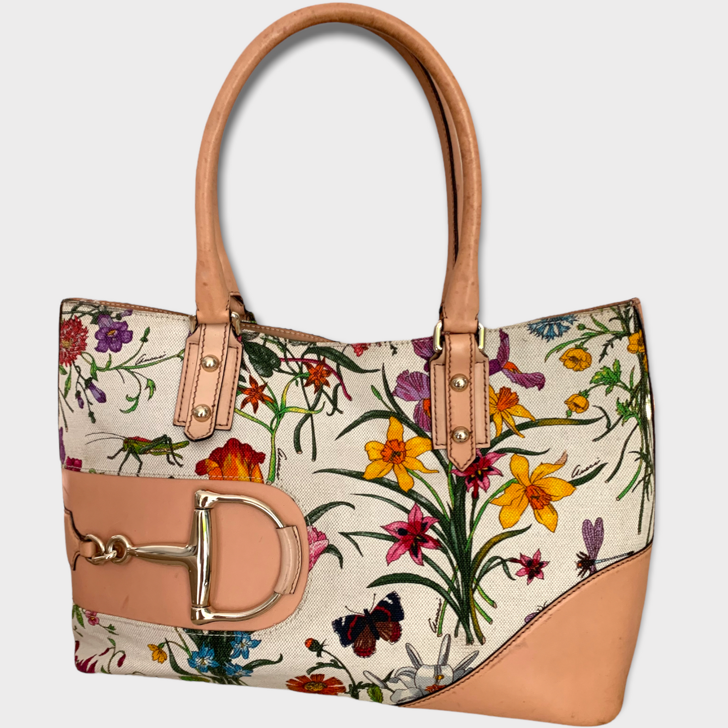 GUCCI Flora Horsebit Shopper sac bandoulière cuir naturel 137385