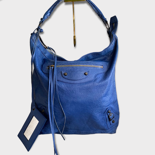 BALENCIAGA The City Blue Shoulder Bag Handbag Leather