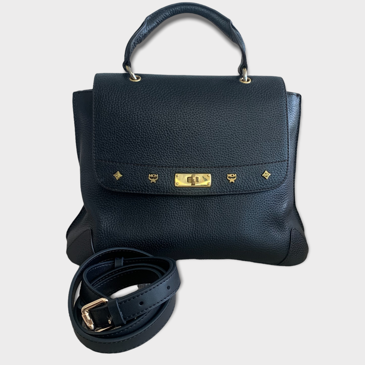 MCM leather handbag black gold hardware