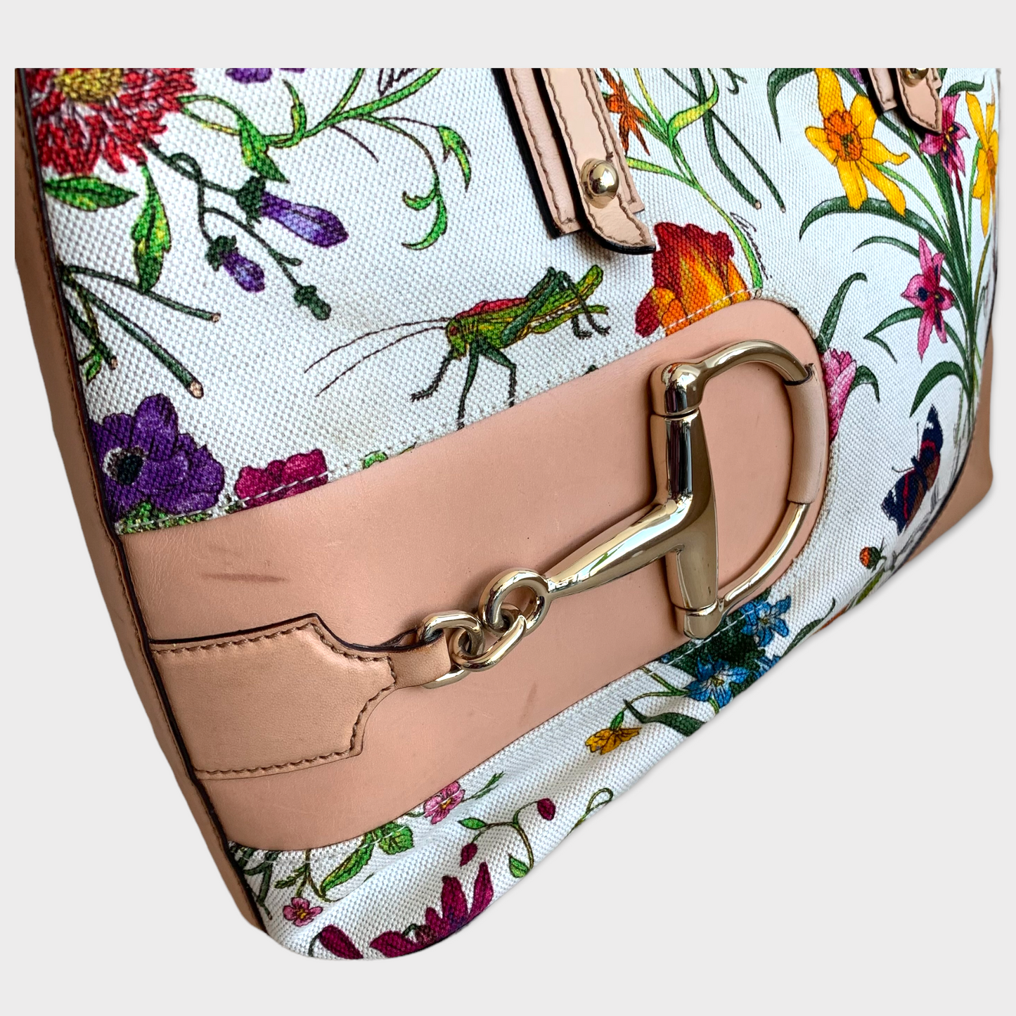 GUCCI Flora Horsebit Shopper Shoulder Bag Natural Leather 137385