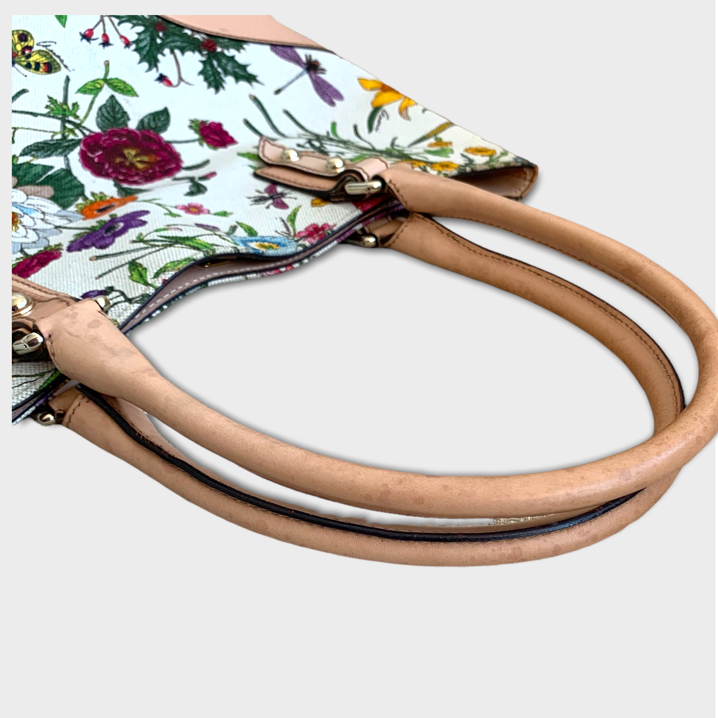 GUCCI Flora Horsebit Shopper sac bandoulière cuir naturel 137385